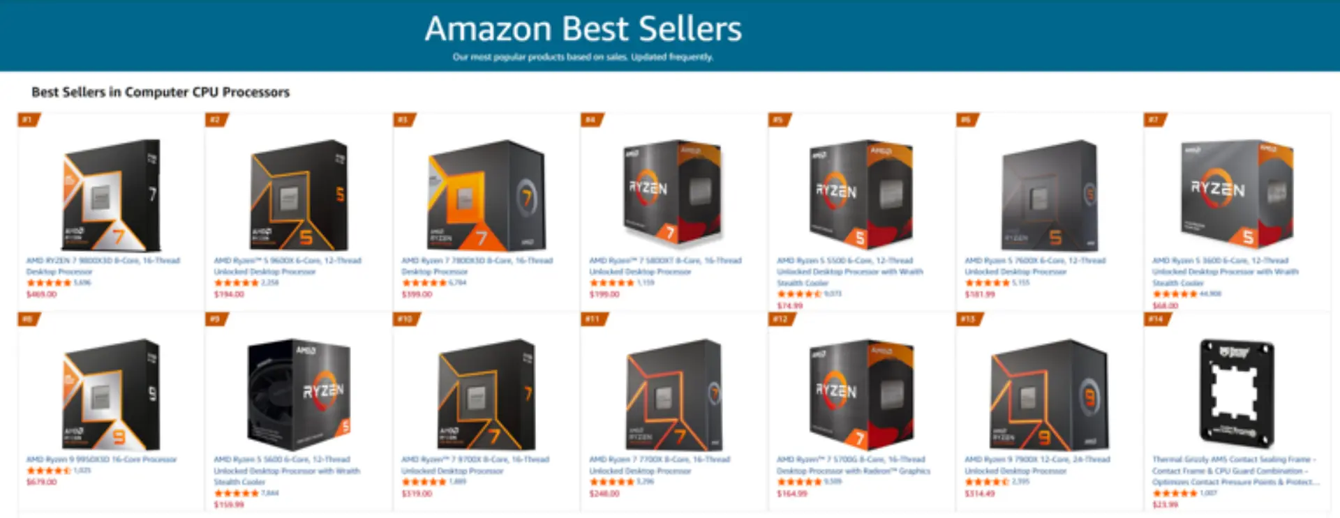 AMD Dominates Amazon CPU Best Sellers: 19 of Top 20